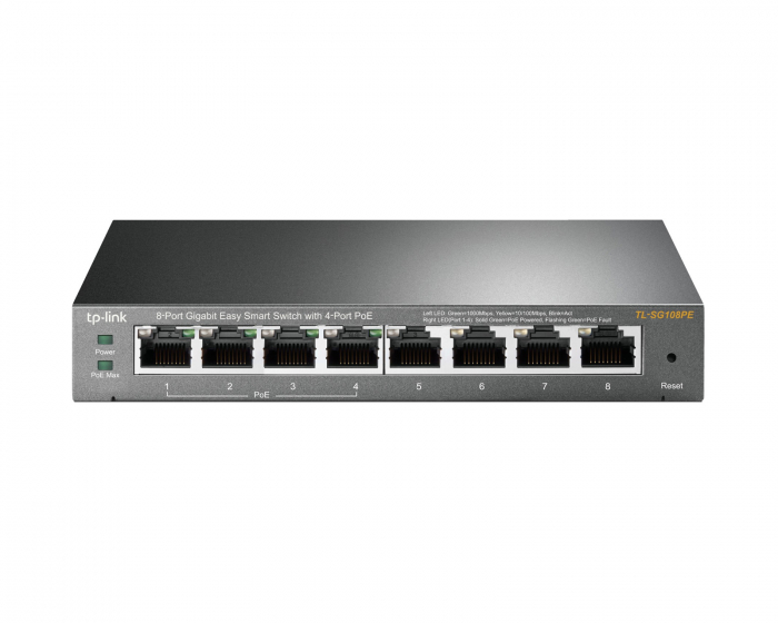 TP-Link SG108PE Metal 8-Port Gigabit Switch med 4-Port PoE+, 10/100/1000Mbps