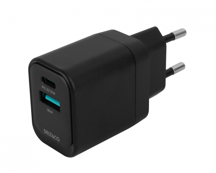 Deltaco USB-C & USB-A Vægoplader - Sort