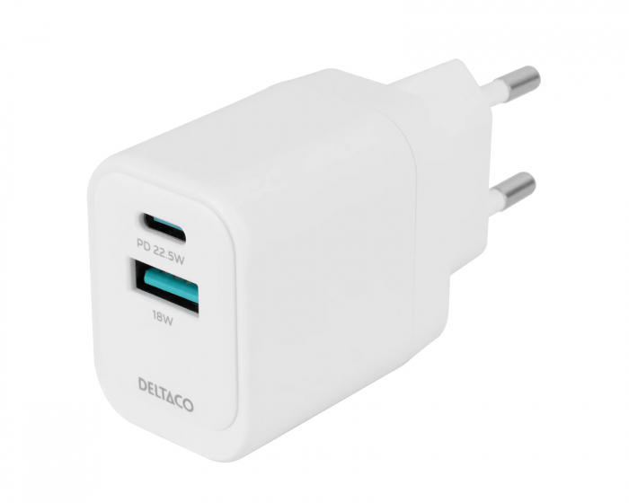 Deltaco USB-C & USB-A Vægoplader - Hvid