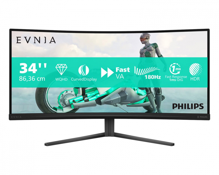 Philips Evnia 3000 34” Curved Gamingskærm 180Hz 0,03ms WQHD VA