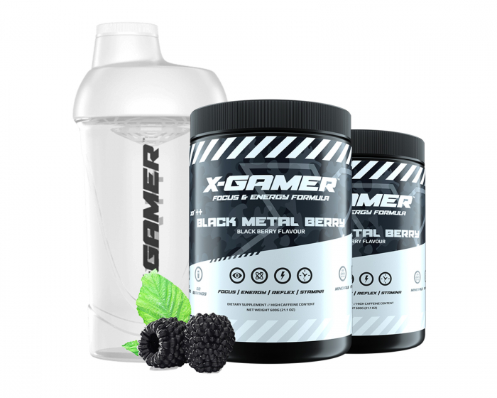 X-Gamer 2 x 600g X-Tubz HOFFA Sort Metal Berry- 60 Servings + Shaker